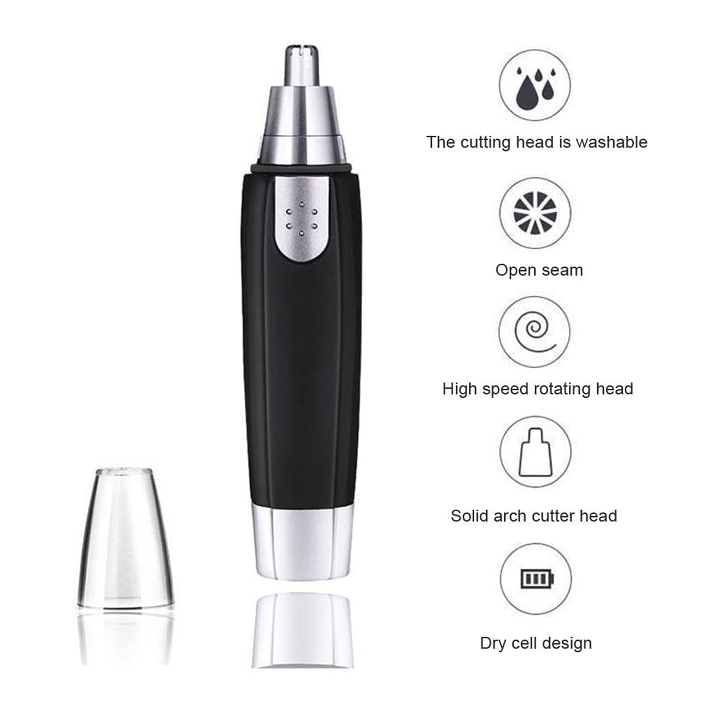 professional nose hair clipper with washable cutting head and high-speed rotating design