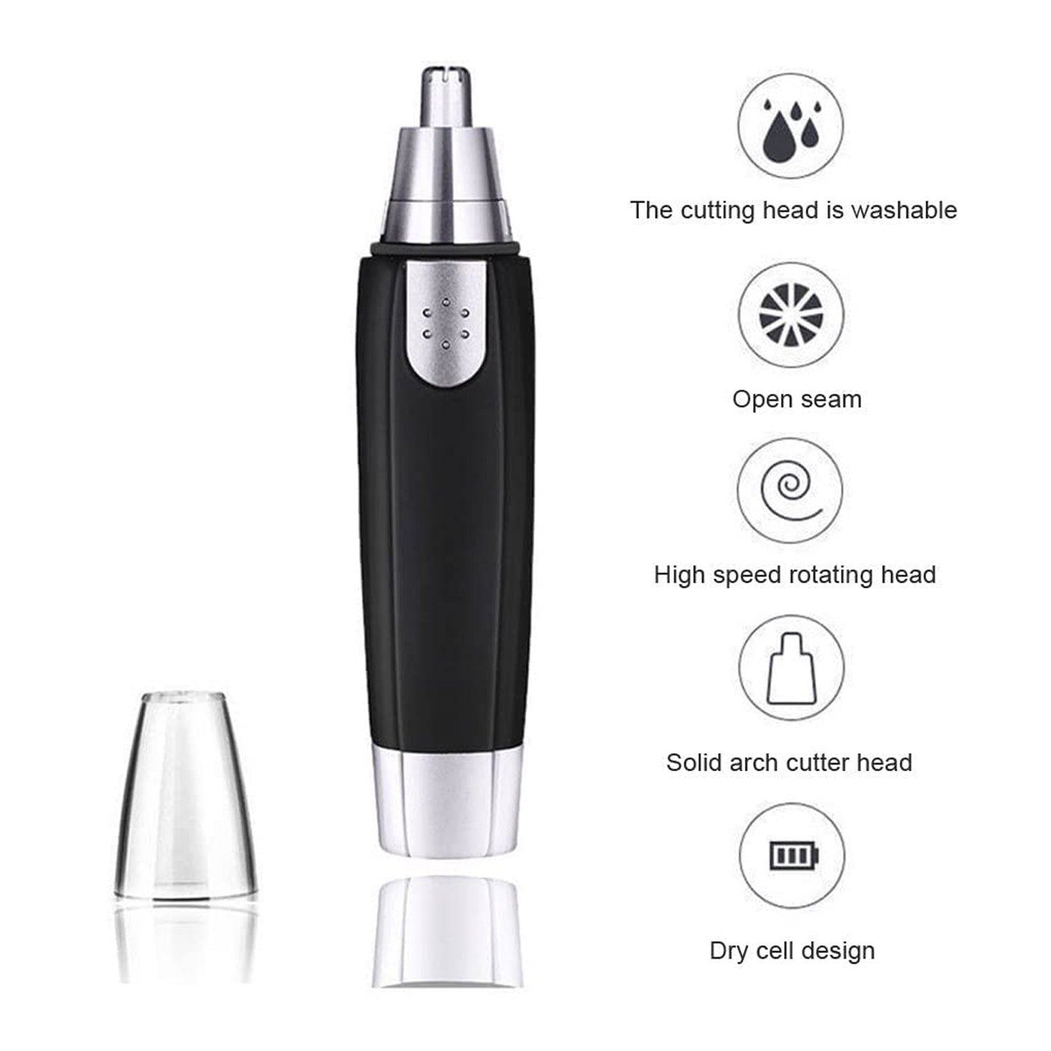 professional nose hair clipper with washable cutting head and high-speed rotating design