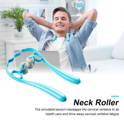 dual roller neck and shoulder massager in blue with ergonomic handles and textured massage balls