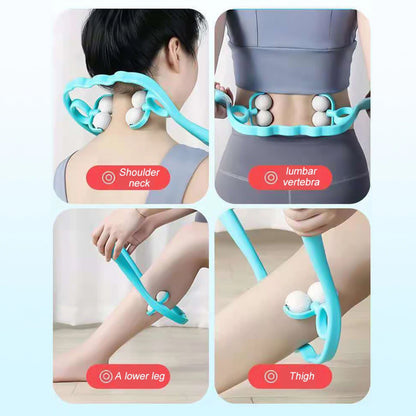 dual roller neck and shoulder massager turquoise used on neck lumbar thigh and lower leg for muscle relief