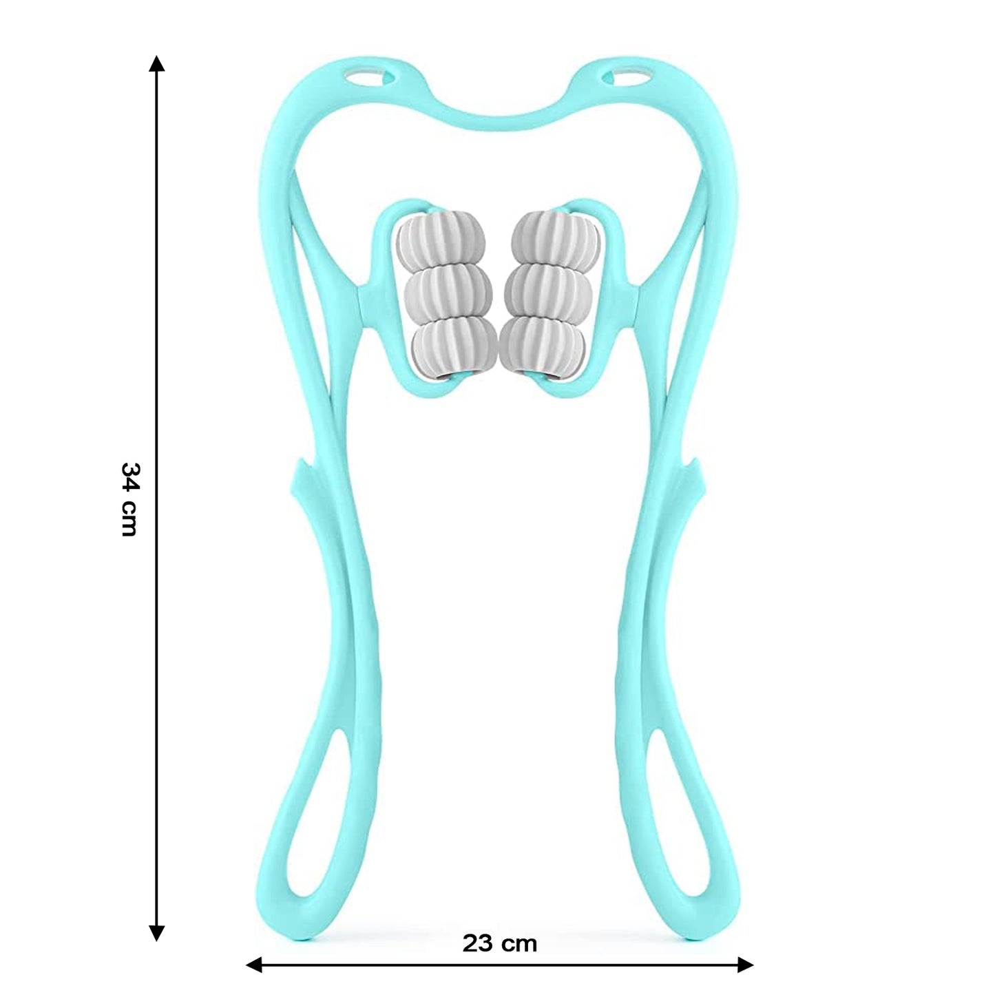 light blue handheld roller with dual massage nodes for tension relief home neck and shoulder relaxation gadget