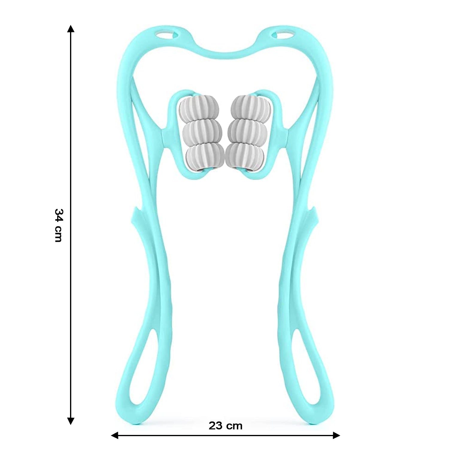light blue handheld roller with dual massage nodes for tension relief home neck and shoulder relaxation gadget