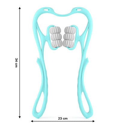 light blue handheld roller with dual massage nodes for tension relief home neck and shoulder relaxation gadget