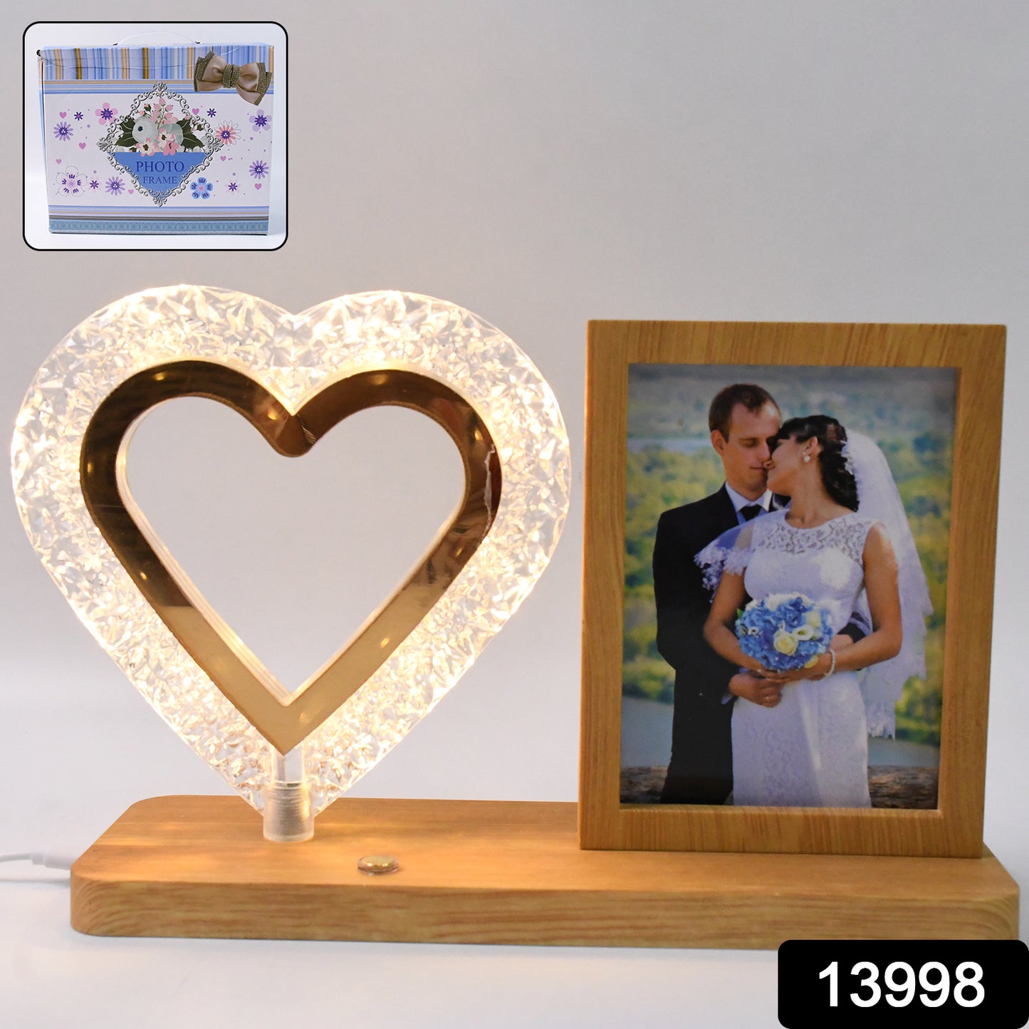 wooden base heart LED frame with photo personalized night lamp wedding gift for couples