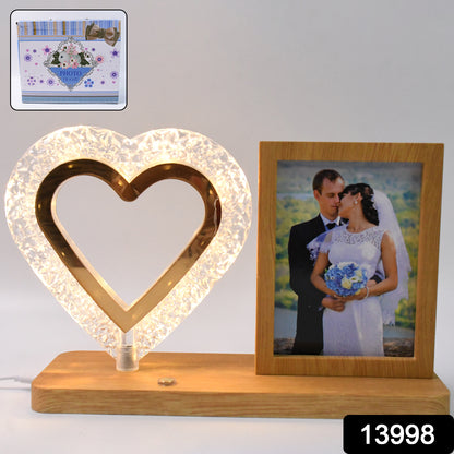 wooden base heart LED frame with photo personalized night lamp wedding gift for couples