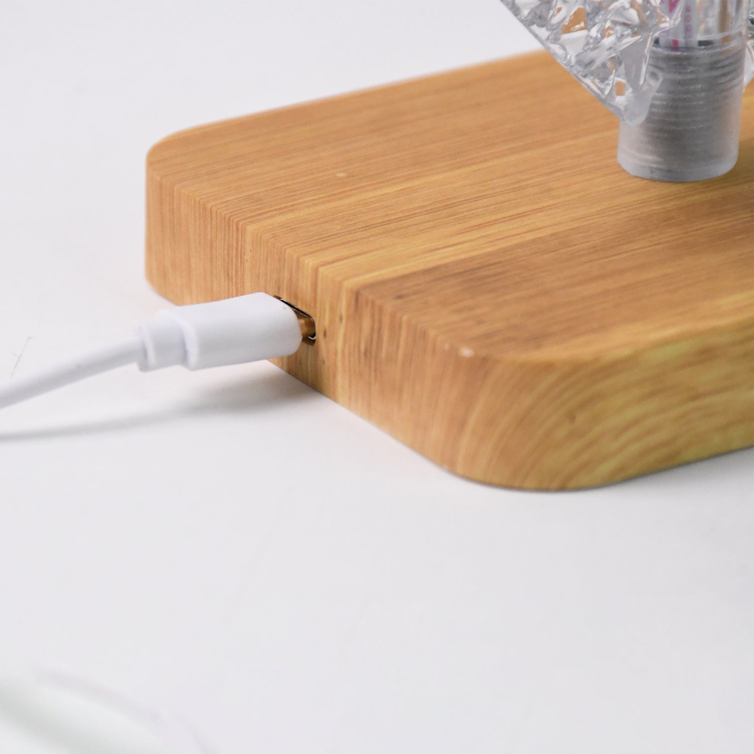 wooden lamp base with USB cable connected to LED stem for bedside lighting personalized night lamp wedding gift