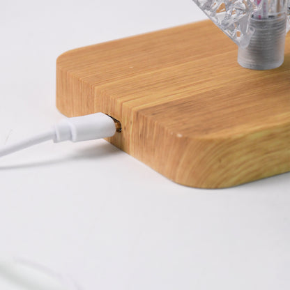 wooden lamp base with USB cable connected to LED stem for bedside lighting personalized night lamp wedding gift