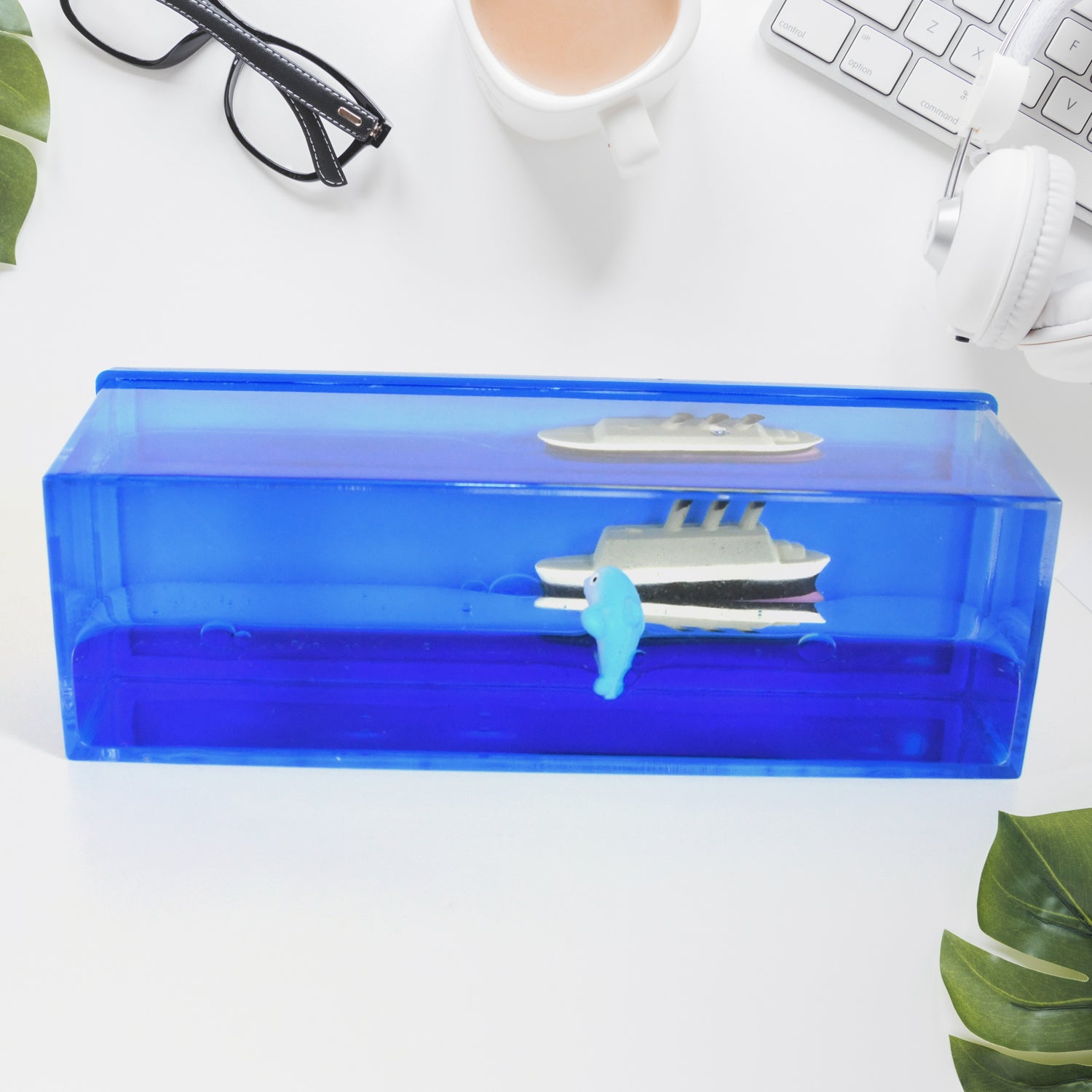 blue resin ocean dashboard ornament with ship and dolphin unique car interior decoration gift
