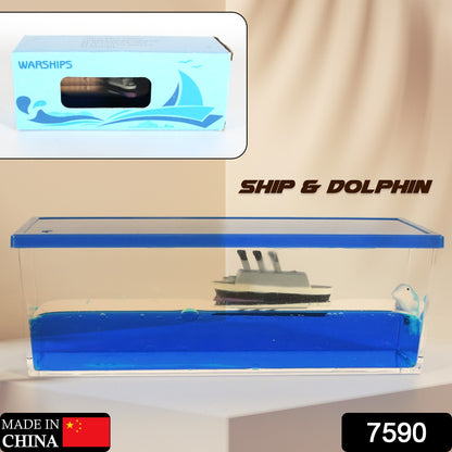 ship and dolphin dashboard aquarium with blue liquid and dolphin figure unique car interior decoration gift