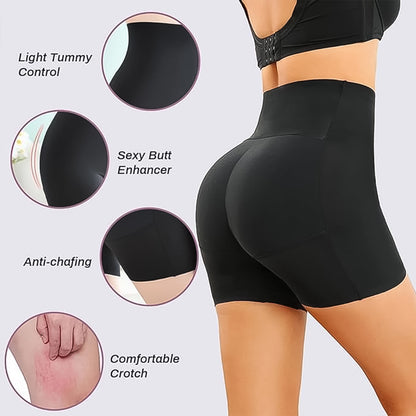 hip enhancing body shaper shorts black high waist model showing butt lift light tummy control anti chafing