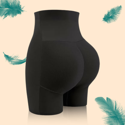 black high waist hip enhancing body shaper shorts with padded lift for hourglass silhouette
