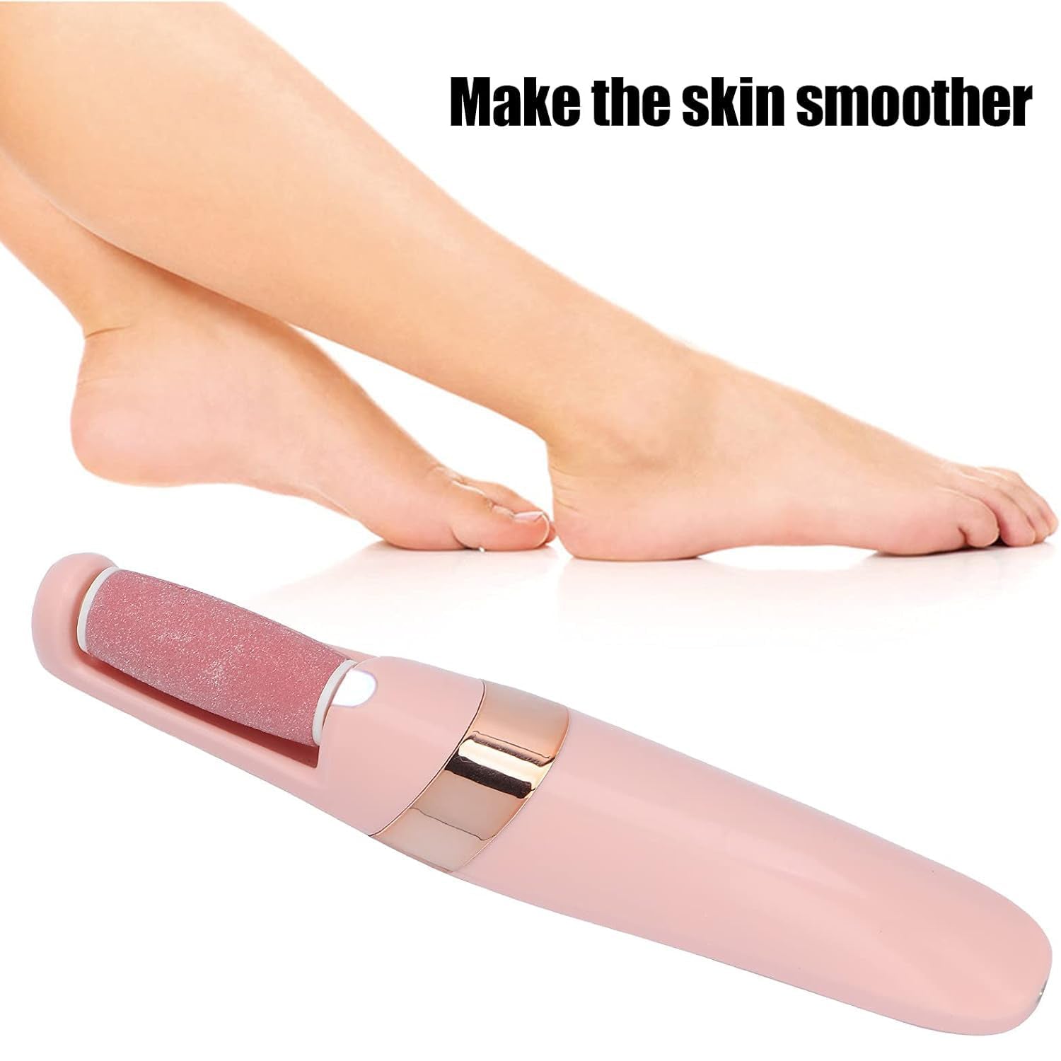 pink electric foot file with roller near smooth heels and feet best electronic foot file for smooth heels