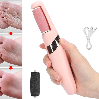 pink electronic foot file with USB charger and roller heads best electronic foot file for smooth heels