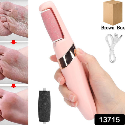 pink electric foot file with USB cable and roller before after feet photos best electronic foot file for smooth heels