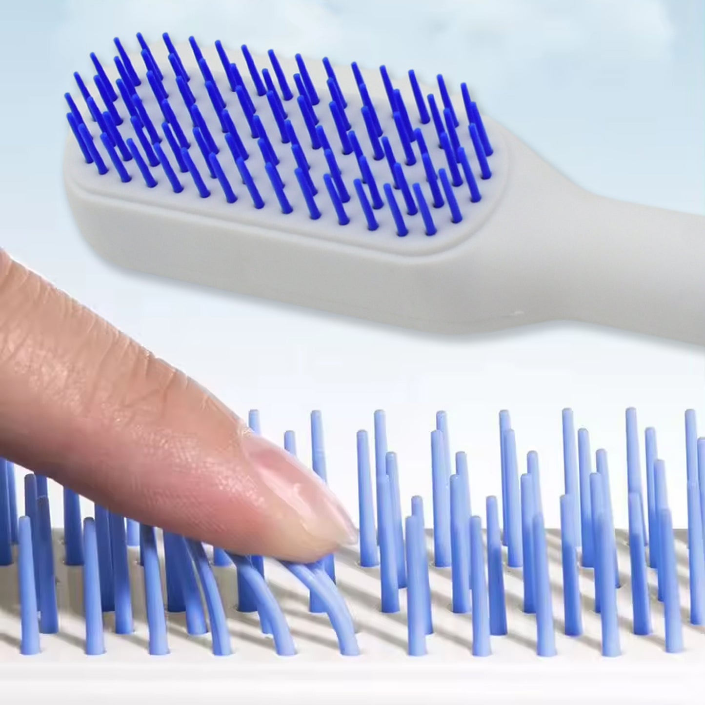 scalable rotating hair styling tool silicone paddle brush with flexible blue bristles for gentle detangling
