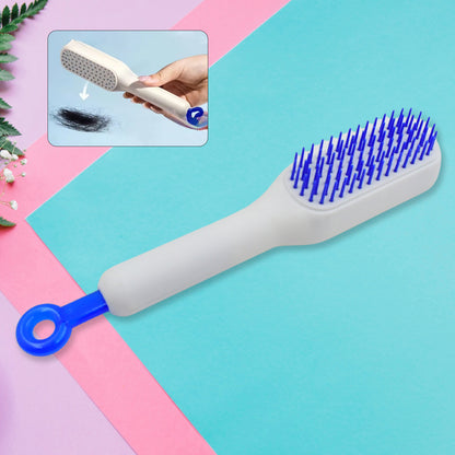 scalable rotating hair styling tool white handle with blue bristles for removing loose hair