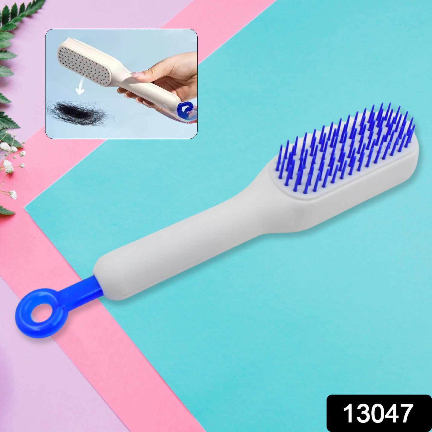 scalable rotating hair styling tool white handle with blue bristles brush for detangling and styling