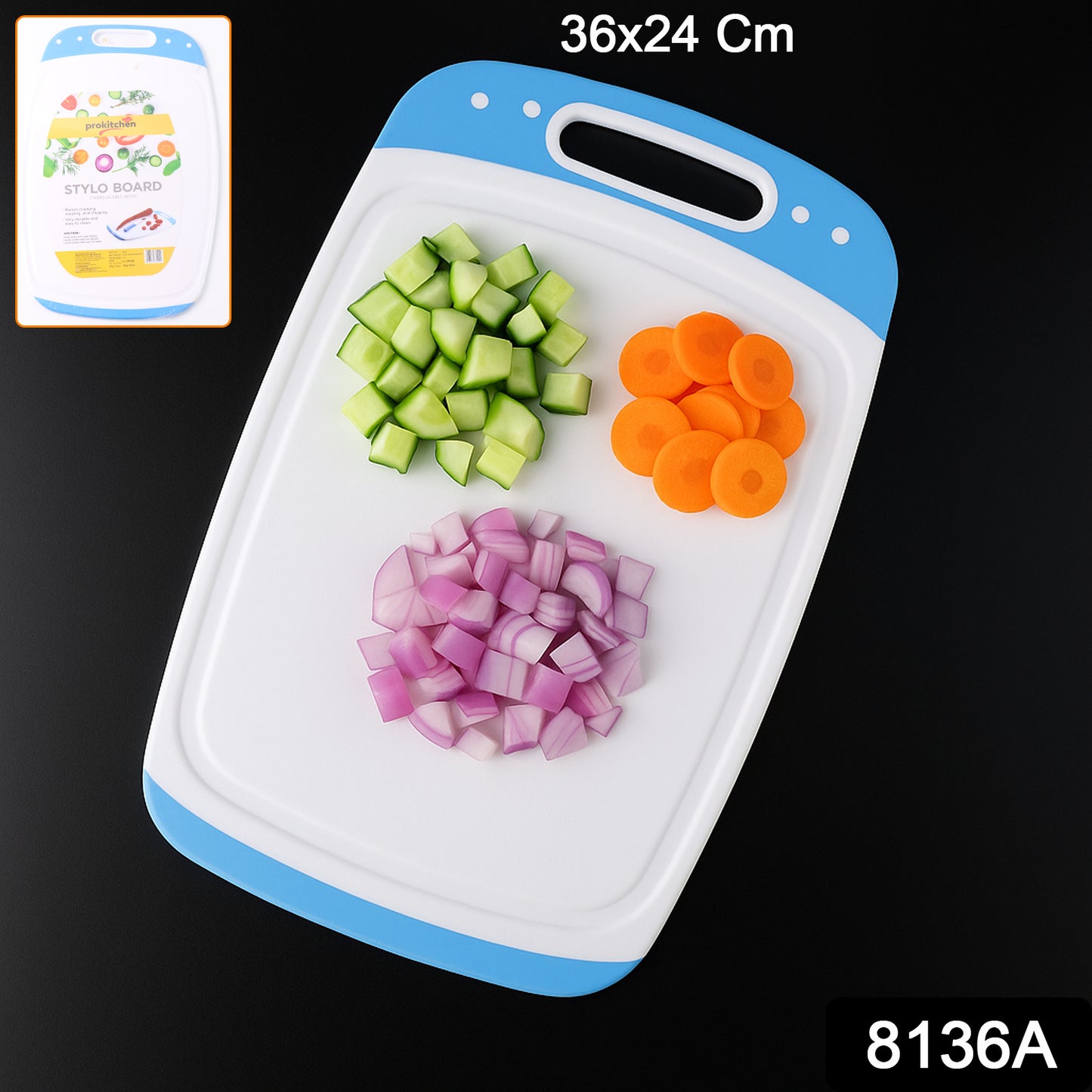 white and blue plastic cutting board 36x24 cm with chopped vegetables best chopping board for home use