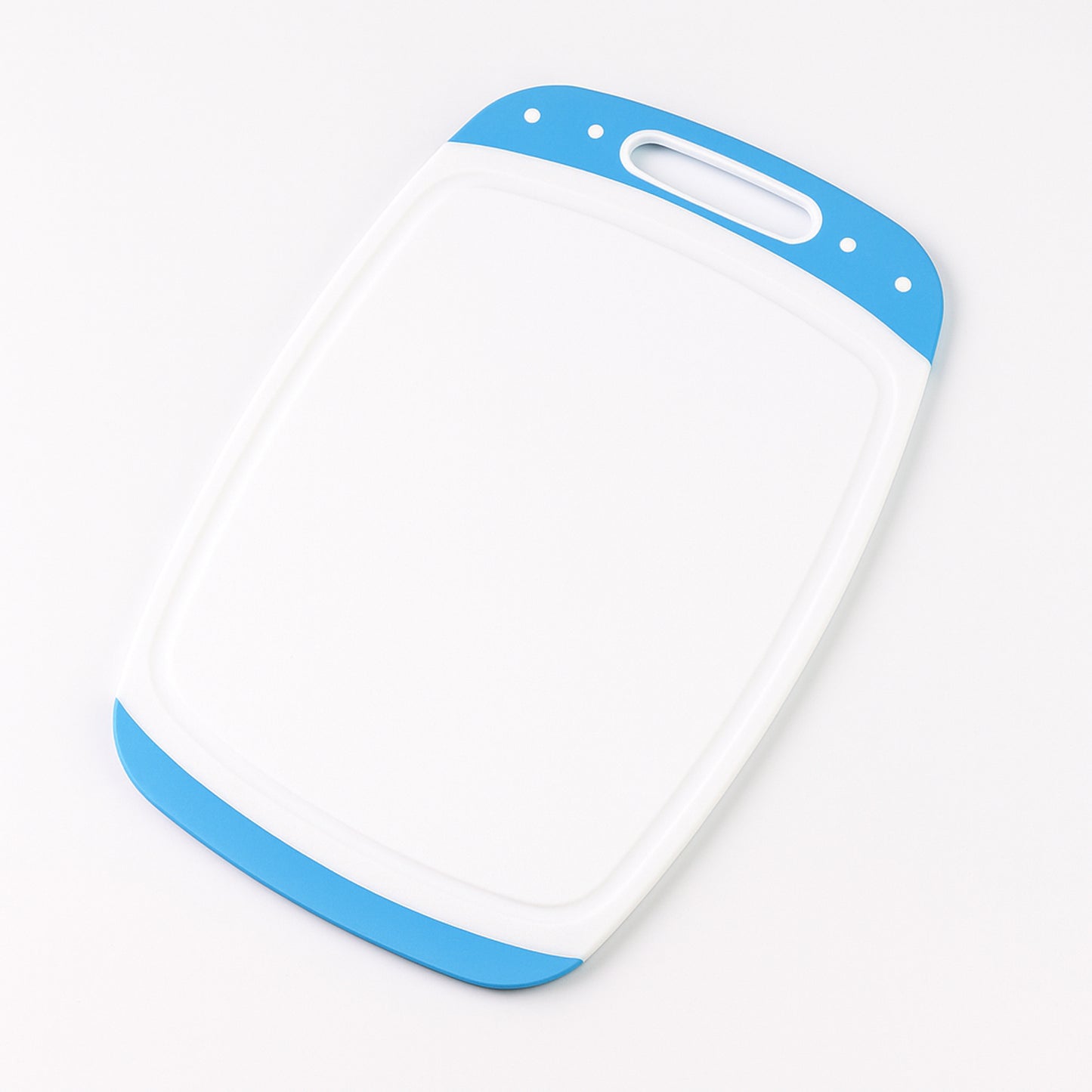 white and blue plastic cutting board with handle and juice groove best chopping board for home use