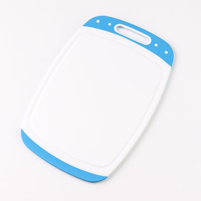 white and blue plastic cutting board with handle and juice groove best chopping board for home use