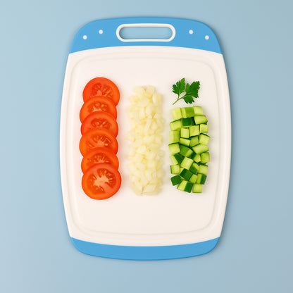 best chopping board for home use white blue cutting board with sliced tomatoes diced onion cucumber