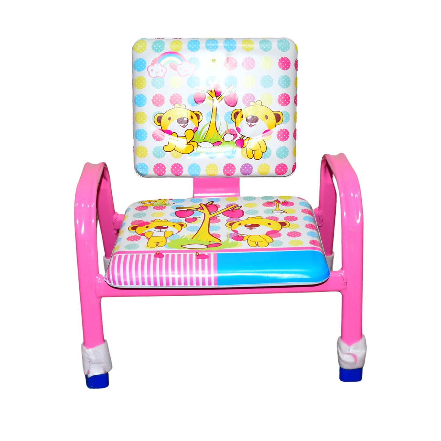 cartoon baby chair with steel frame pink armrests cushioned seat and puppy print for toddlers