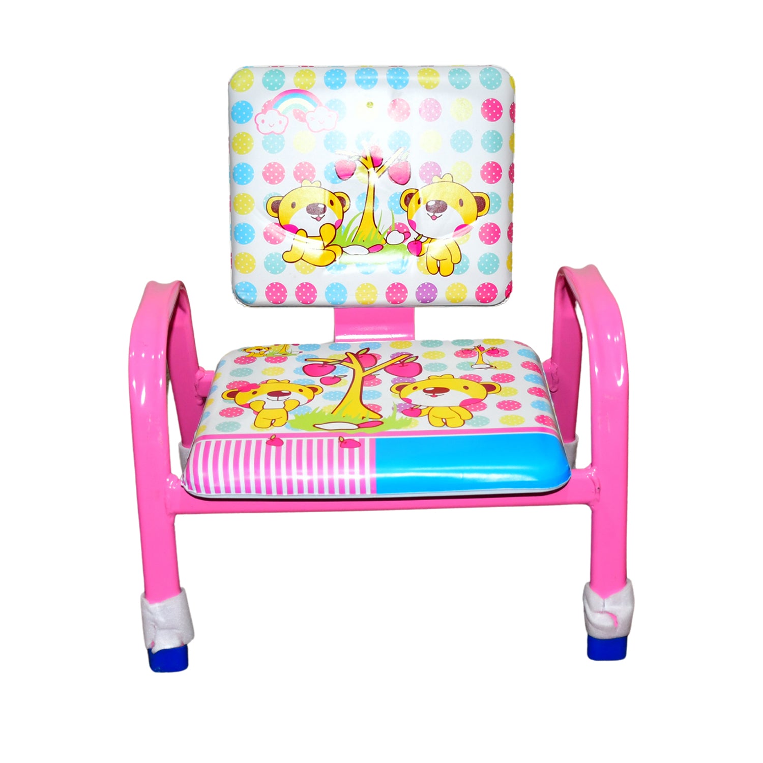 cartoon baby chair with steel frame pink armrests cushioned seat and puppy print for toddlers