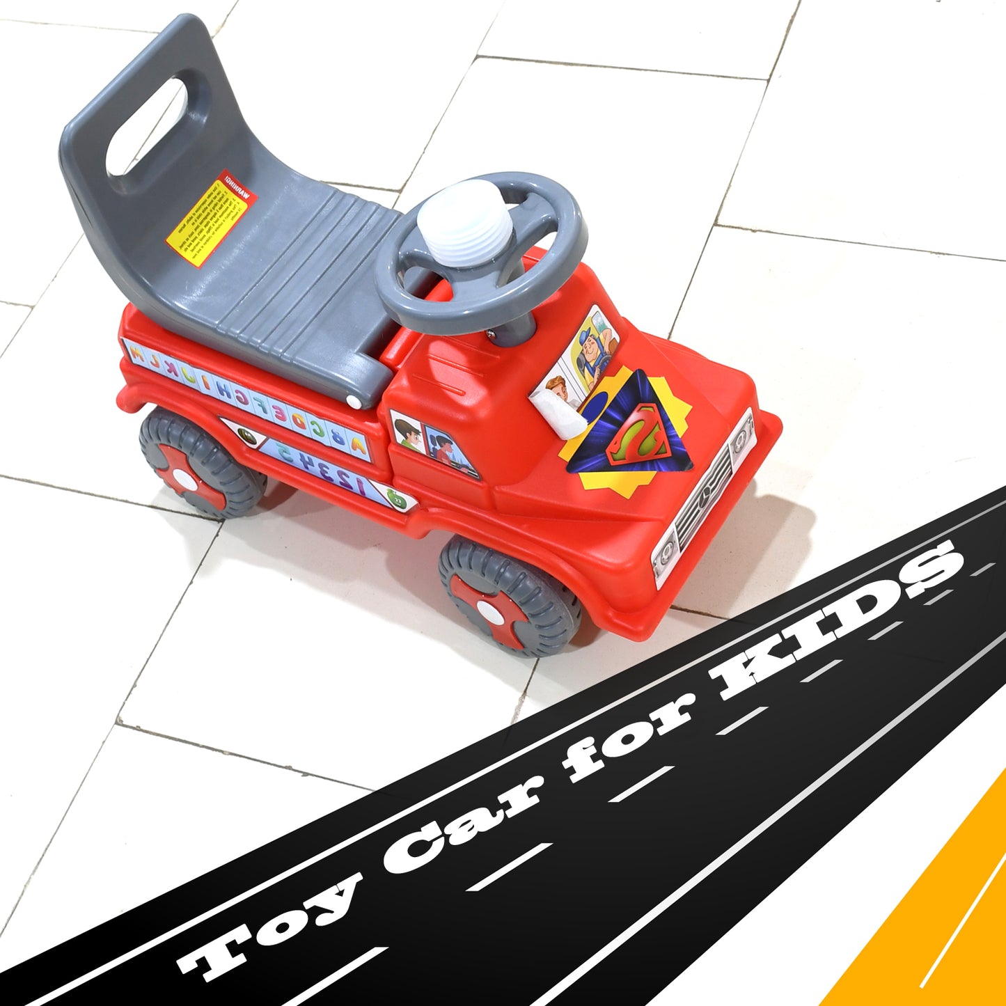 red plastic kids ride on push car with backrest and steering wheel for toddlers