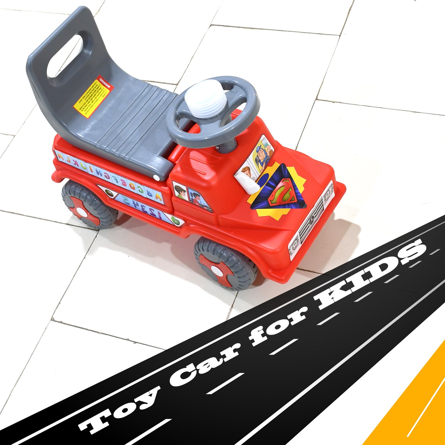 red plastic kids ride on push car with backrest and steering wheel for toddlers