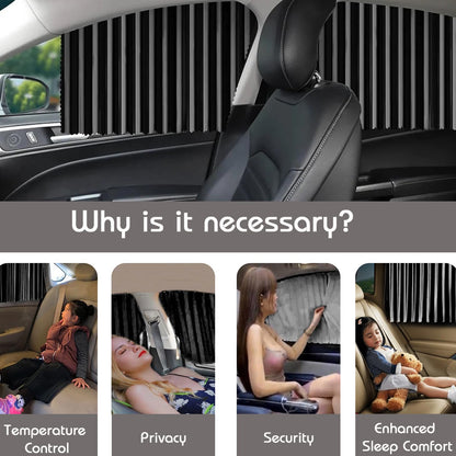 automotive car window curtain black pleated sunshade installed on passenger side for privacy temperature control