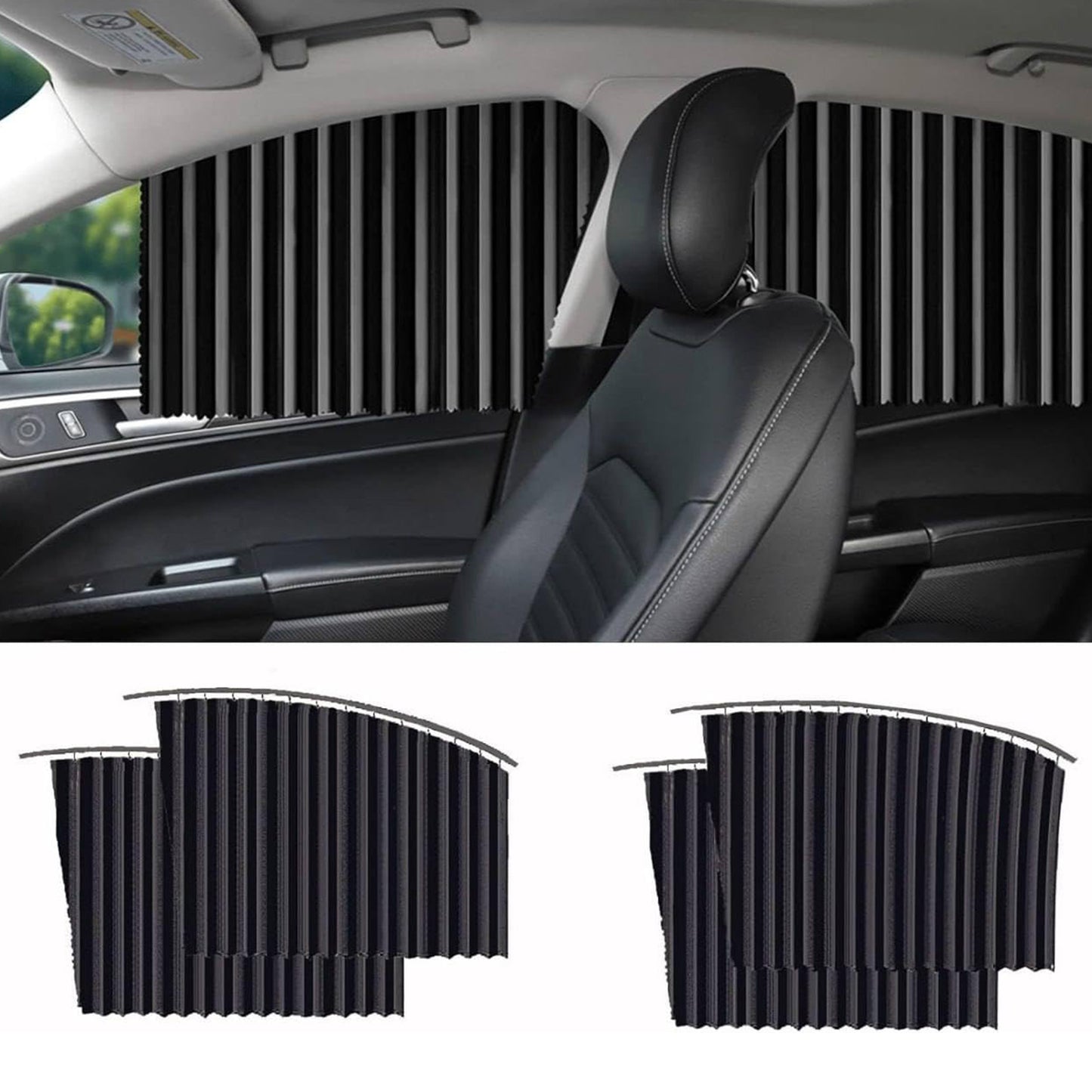 folding accordion car window sunshade set black side window sun protector for automotive