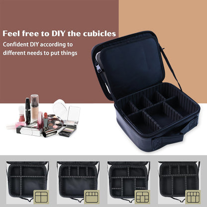 premium cosmetic storage box with lights black travel makeup case open with adjustable dividers and cosmetics